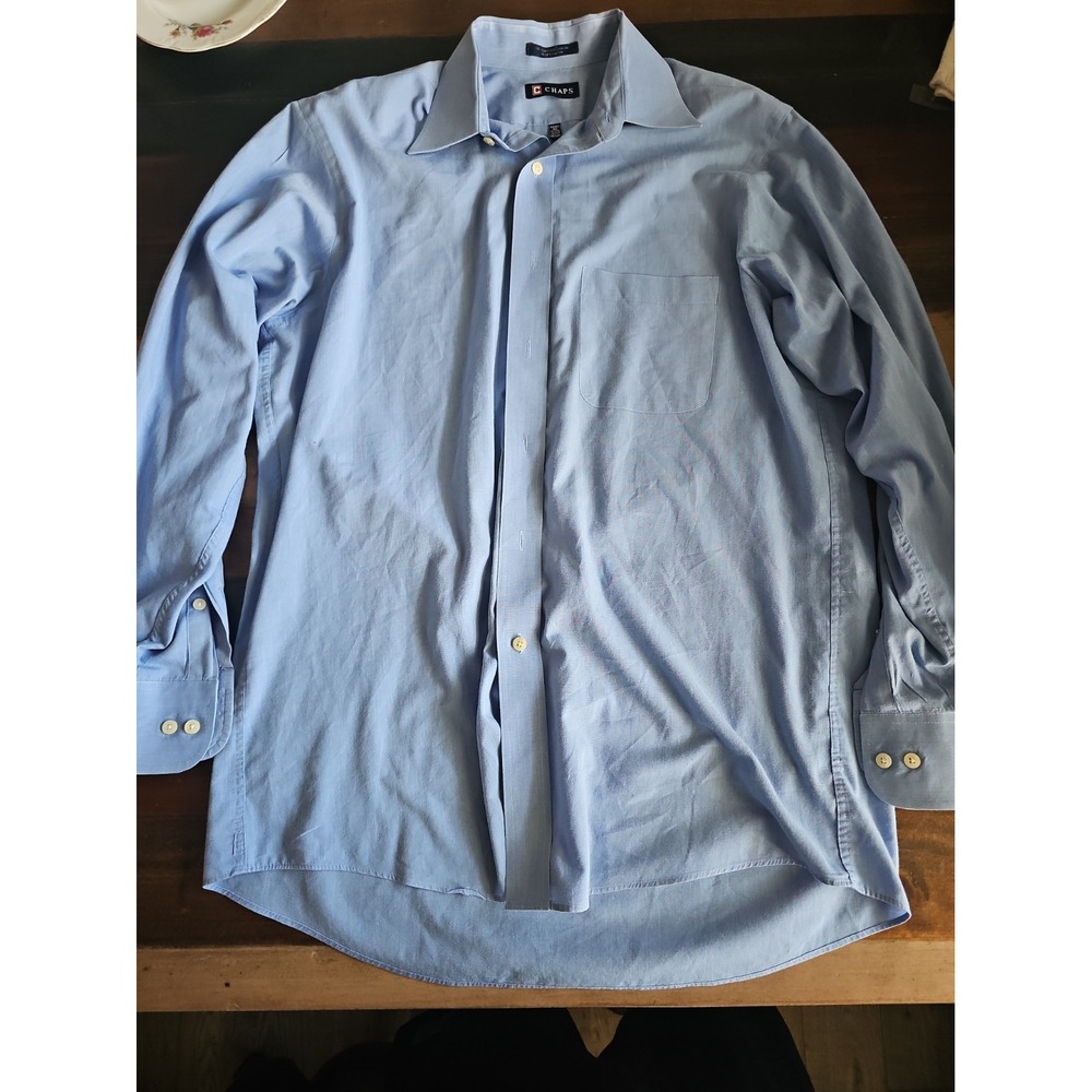 Chaps Men's Blue Wrinkle-Free Dress Shirt Medium 15-15½ 32/33 0026